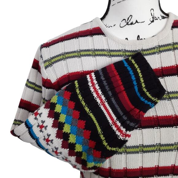 Vintage 1980s Fair Isle Sweater Ribbed Balloon Sleeve Norwegian Multi Womens S - Picture 6 of 11